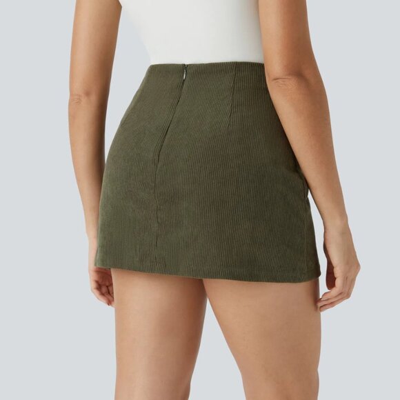 HALARA High Waist 2 In 1 Corduroy Green Mini Skort Skirt Various Sizes NWT - Picture 4 of 13